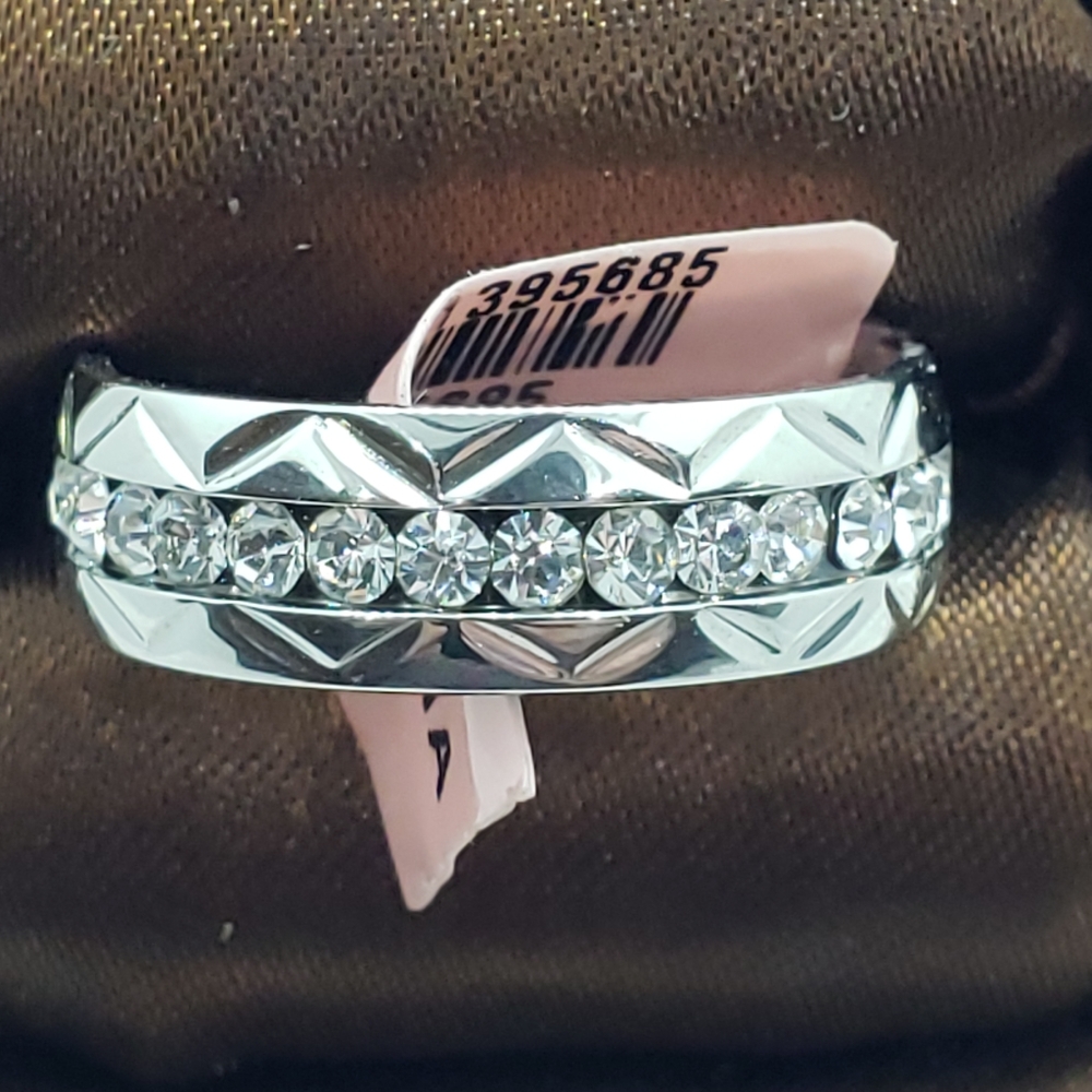 Stainless Steel Band w/CZs